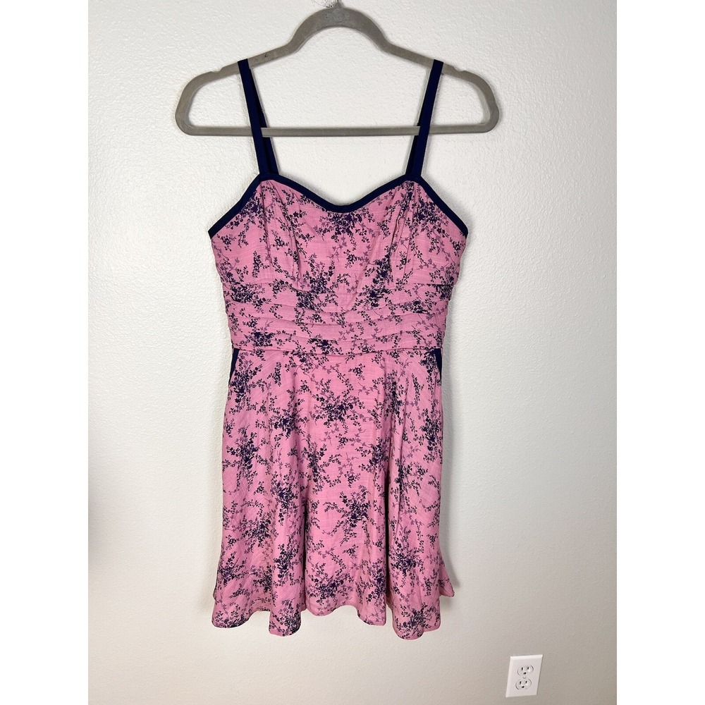 Unique Vintage Dress Purple Floral Print Pocket Sleeveless Strappy Fit & Flare M